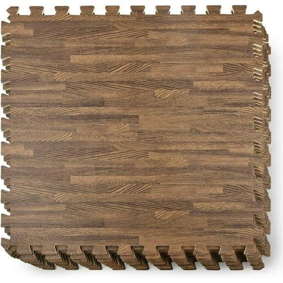 Yes4All 12 pcs Interlocking Exercise Foam Mats, Cover 48 sqft, 3/8 inch, Oak Wood Dark Color