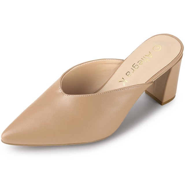 BLISSFUL STEP Women's Pointed Toe Chunky Slides Mules