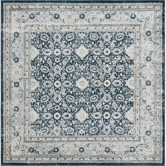 Unique Loom Leila Rug Dark Blue/Beige 7' 10" Square Perfect For Dining Room Living Room Bed Room