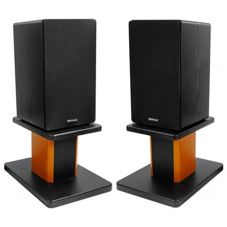 (2) Rockville RockShelf 64B Black 6.5 Home Bookshelf Speakers+8 inch Wood Stands