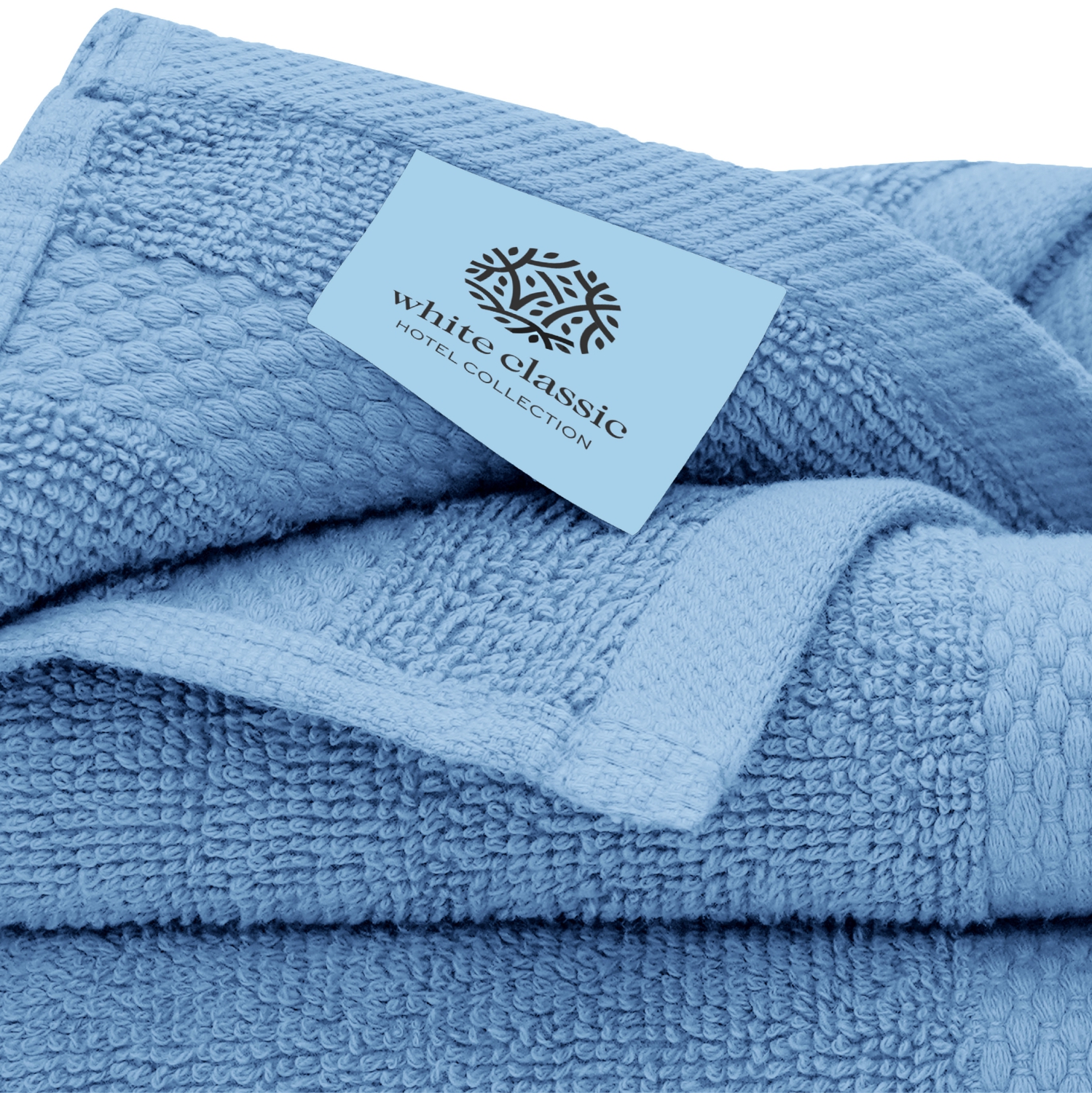 White Classic Hotel Collection 8-Piece Towel Set, Light Blue photo 7
