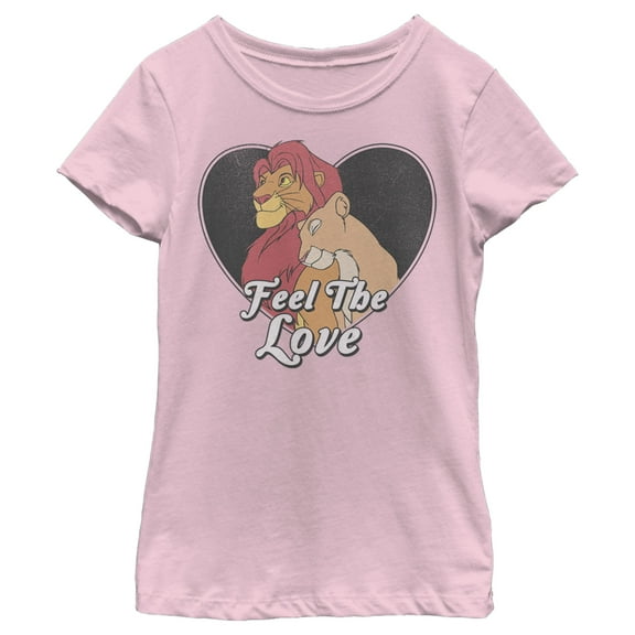 Girl's Lion King Simba and Nala Feel The Love  Graphic Tee Light Pink X Small