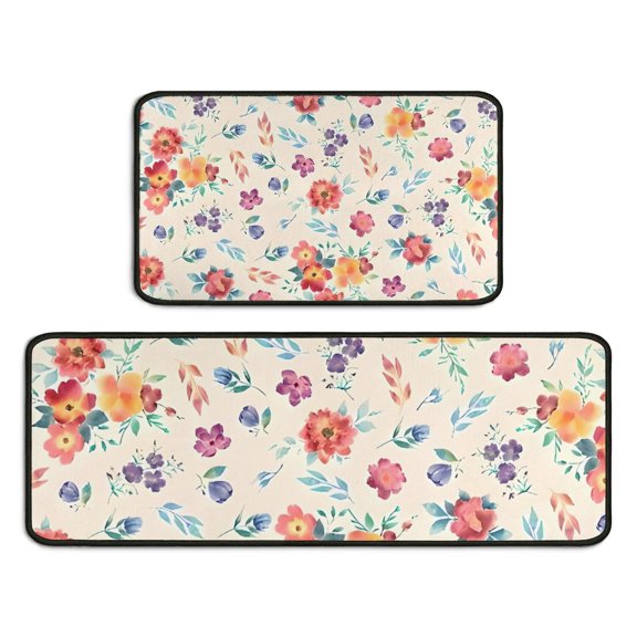 Pioneer Flower Floral Print Pattern Kitchen Rugs Sets Of 2,Anti Fatigue Kitchen Mat Rugs Non Slip Washable,Decorative Kitchen Floor Mats for Kitchen,Sink,Laundry,17"X30" 17"X47"
