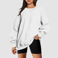 thumbnail image 2 of Womens Workout Tops Winter Oversized Crew Neck Long-sleeved Bubble Cold Shoulder with Pocket Plain Leisure Cotton Sweatshirt Sweatshirts(White,XL), 2 of 4