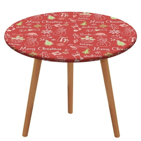 

Bybiment Round Fitted Tablecloth with Elastic Edge Christmas Doodles Icons Amp Words Decorative Tablecloth Table Cover 39 Inch