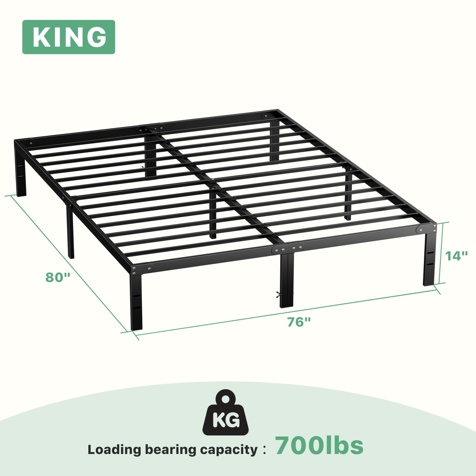 GIANNA Heavy Duty King Size Metal Platform Bed Frame with 14" Under Bed Storage, No Box Spring Needed