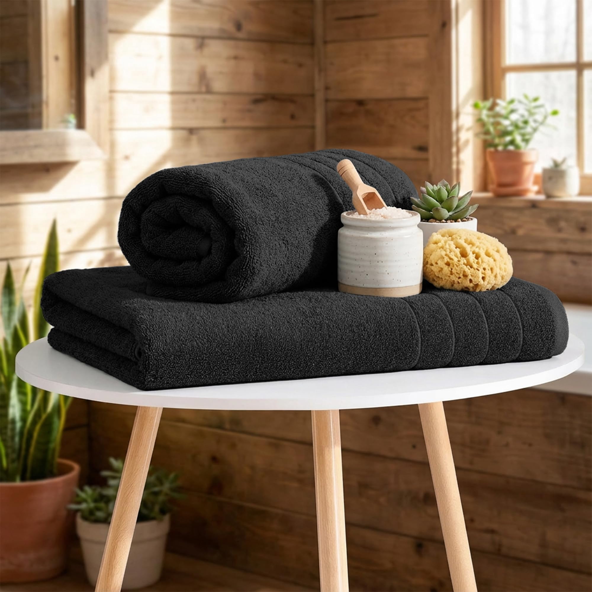 RIVERSIDE Bath Towel 4 Pack 30x60 Soft Cotton Quick Drying Large Towels for Bathroom - Black