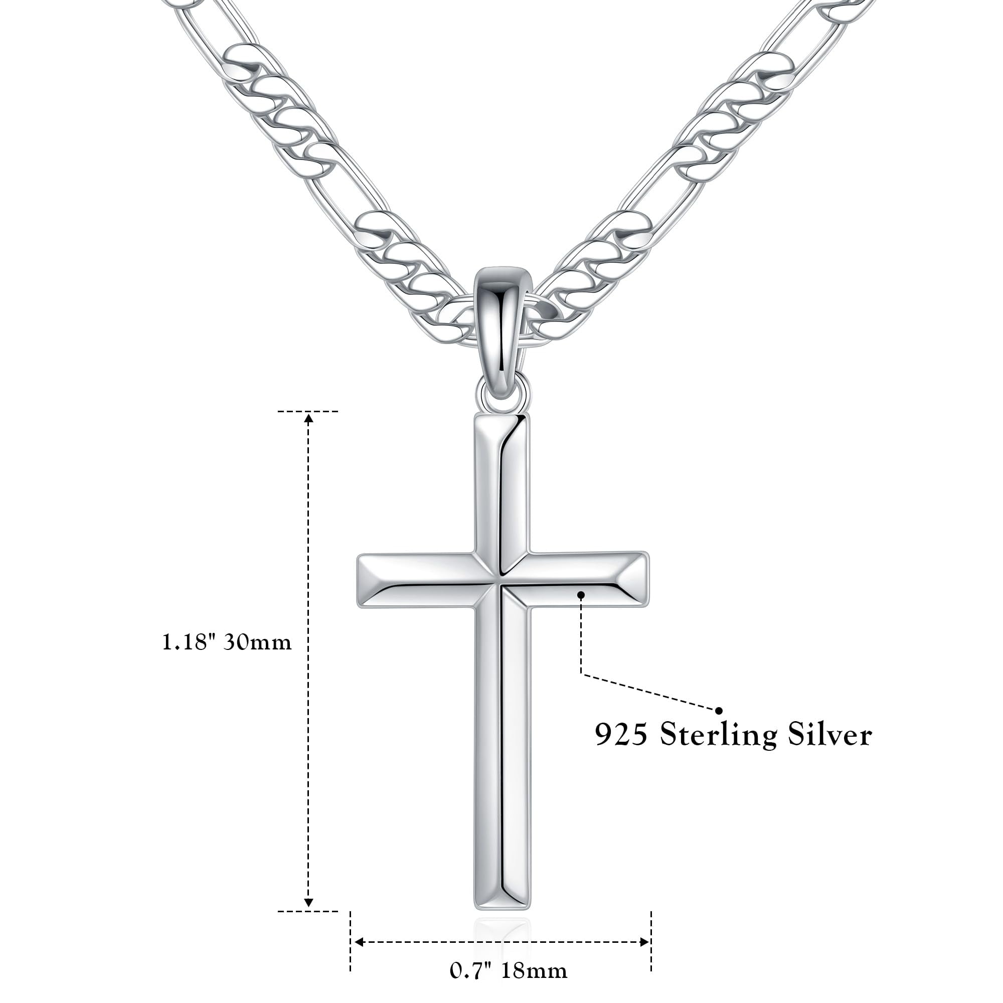 Turandoss S925 Sterling Silver Cross Necklace for Men 18K Silver Plated 22 inch Diamond Cut Chain Mens Jewelry Christian Religious Valentine's Day Birthday Gifts for Men Dad Husband