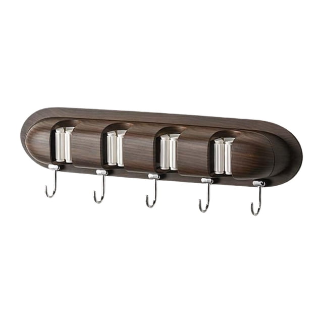 Soporte de pared para escobas, resistente y antideslizante, con 5 ganchos. También sirve como colgador para trapeadores y escobas. Grano de madera
