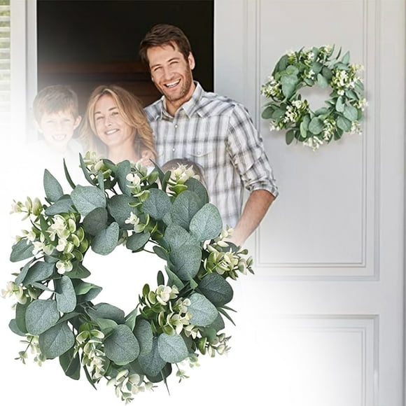 1 Pack Green Eucalyptus Wreath Round Artificial Farmhouse Wreath for Door Wall Window Front Door Festival Celebration Wedding Decor,12.5 Inches
