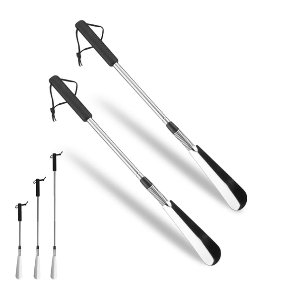 2 Pieces Extendable Shoe Horn Long Handle for Seniors, Adjustable 16" to 31" Stainless Steel Boot Horn Lifer, Telescopic Spring Shoe Helper Stick Aid Tools for Move Inconvenient Person