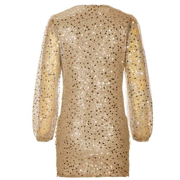 Scyoekwg Sequin Dress for Women V-Neck Wrap Dress Long Sleeve Dress Solid  Color Party Dress Slim Cocktail Dresses Holiday Dress Gold M - Walmart  Business Supplies