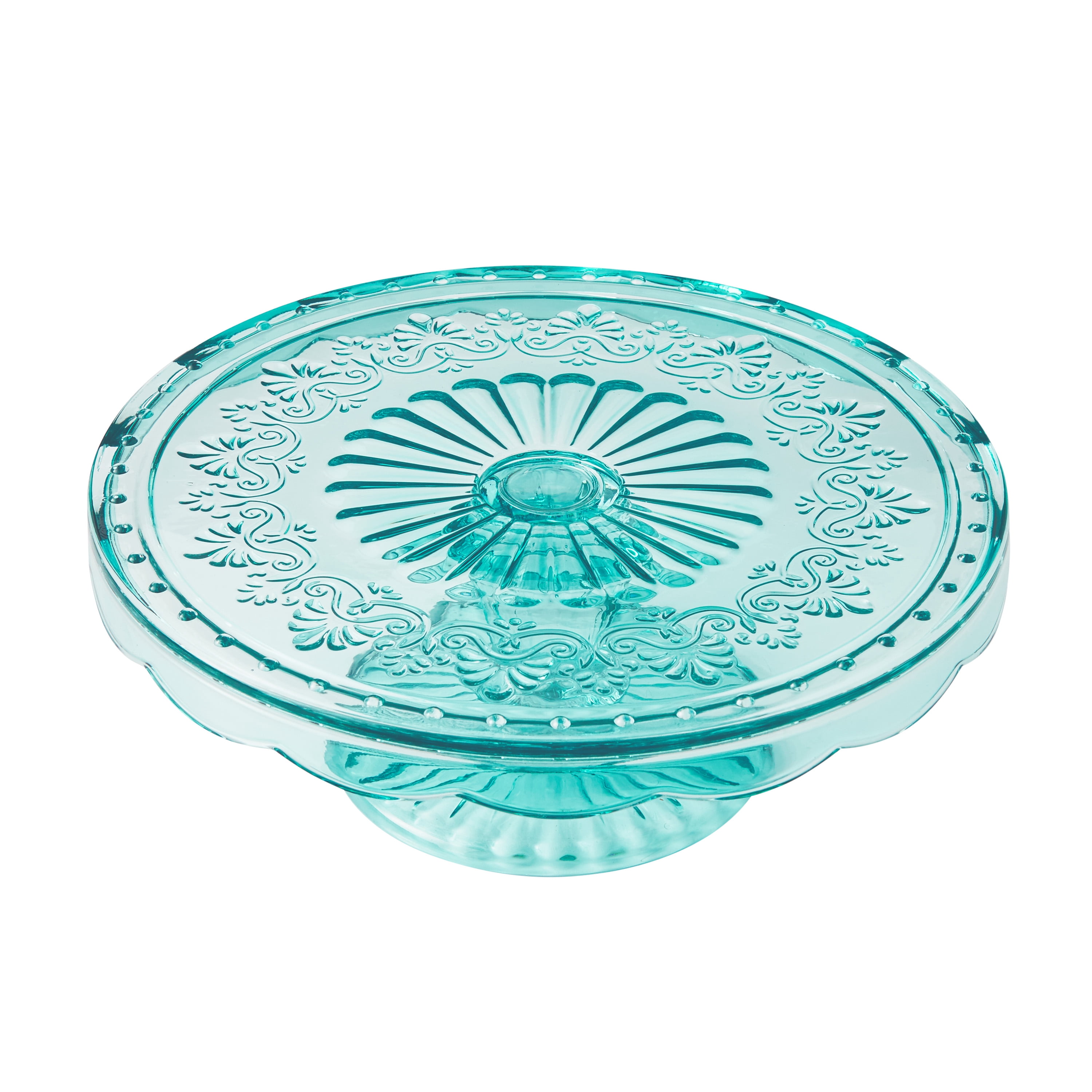 The Pioneer Woman 10.25 in Round Glass Kitchen Cake Stand, Teal