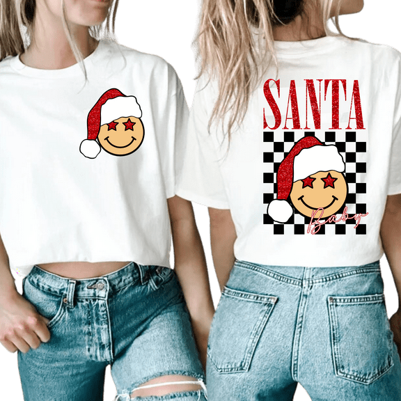 Santa Baby - Back and Pocket - Glittered - Unisex T-Shirt