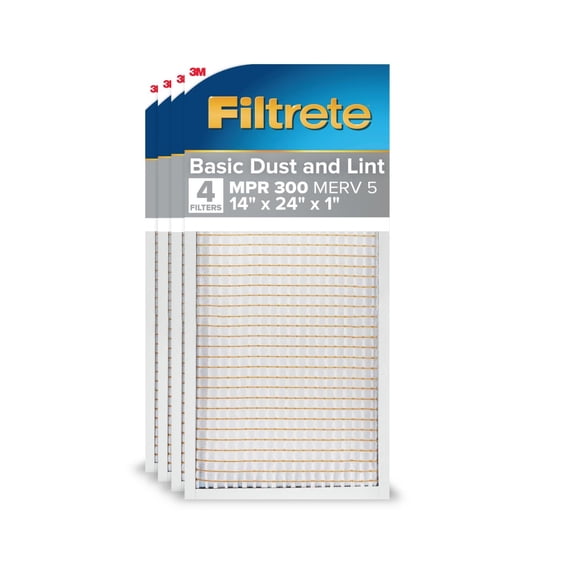 Filtrete 14x24x1 HVAC Furnace Air Filter, MPR 300 MERV 5, Dust Reduction, 4 Filters