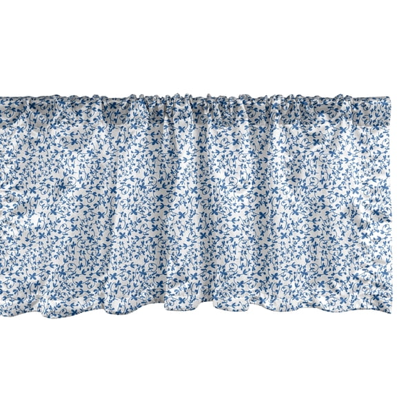 Ambesonne Floral Valance Pack of 2, Botanical Leaves Streaks, 54"X18", Sea Blue and White