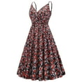 thumbnail image 2 of HKEJIAOI Robes Décontractées en Solde Robe Florale pour Femmes Rétro Été Décontractée Imprimé Floral Sans Manches Mode Col en V Robe de Soirée Rouge, 2 of 4