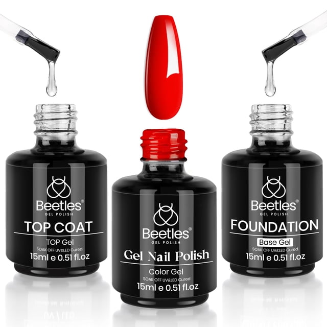 Set de esmaltes de uñas en gel Beetles Red de 15 ml con base y capa superior