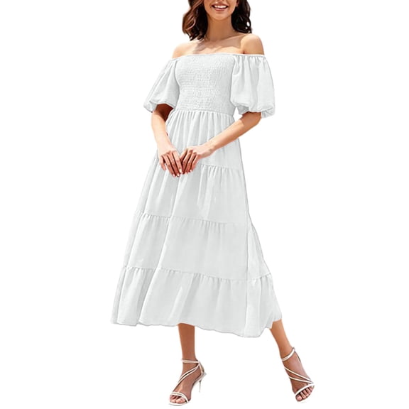 YuXingFu Womens Plus Size Cotton Dresses Maxi Crew Neck Plus Size Womens Dress Short Sleeve for Beach Long Casual Summer White S