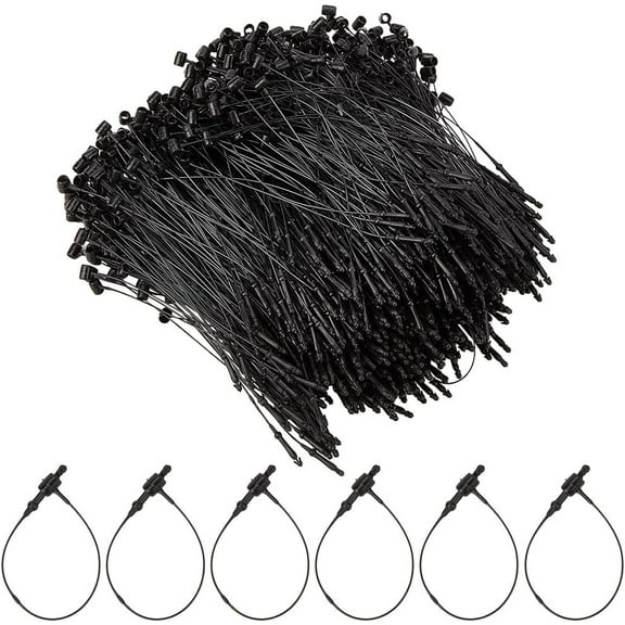 1000Pcs 3 Inch Black Plastic Fastener Hang Price Tag Ring Loops Adjustable Snap Lock Pin Safety Security Loop Tags Ties String for Retail Labeling Wires Store Clothing Price DIY Accessories