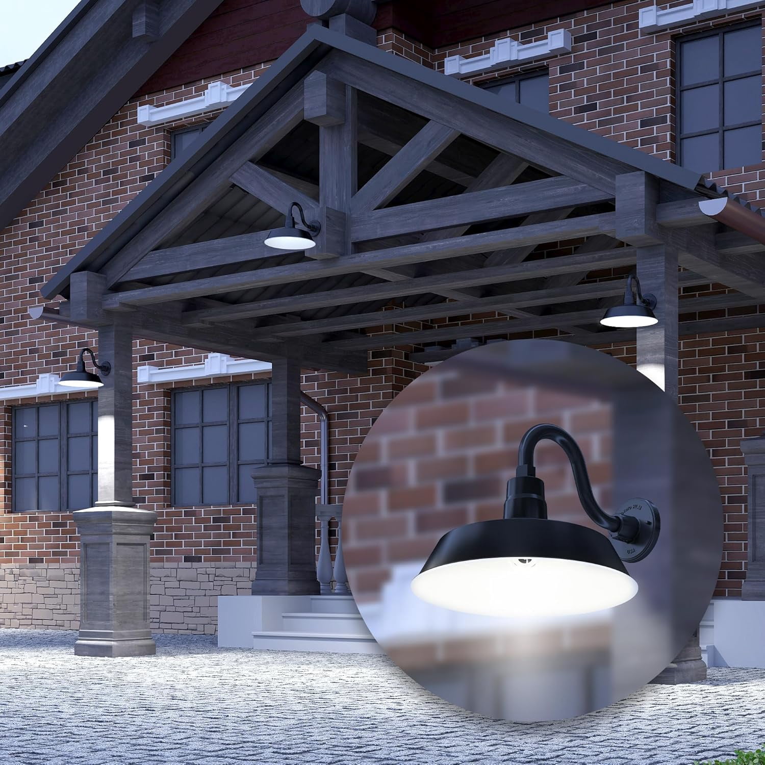 14in. Satin Black Outdoor Gooseneck Barn Light Fixture with 10in. Long Extension Arm - Wall Sconce Farmhouse, Vintage, Antique Style - UL Listed - 9W 900lm A19 LED Bulb (5000K Cool White)