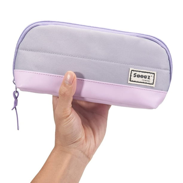 Sooez Estuche Para Lápices De Gran Apertura Estuche Para Lápices Liviano Y Espacioso Estuche Para Lápices Con Cremallera Suministro Estético Con Diseño Triangular Para Adultos Púrpura