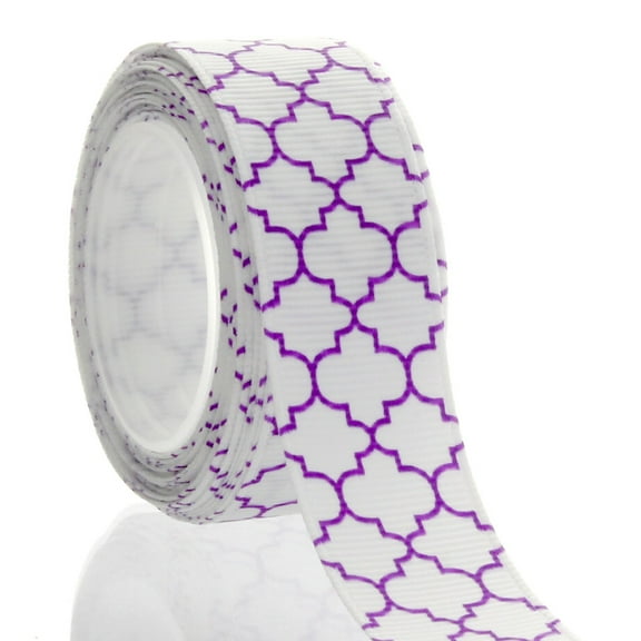 7/8" Ultra Violet Quatrefoil Grosgrain Ribbon 5 Yard