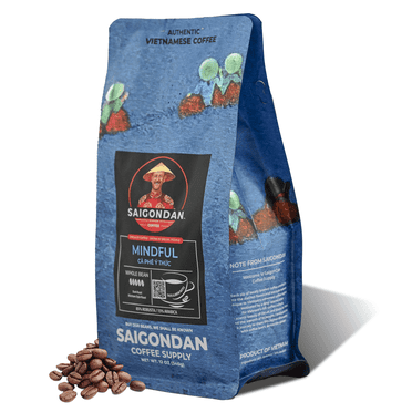 Saigondan Whole Bean Coffee - Mindful | Dark Roast | Robusta & Arabica Blend | Vietnamese Single Origin | Roasted in Small Batch | Direct Trade | Full Bodied | No Preservatives | 12 Oz