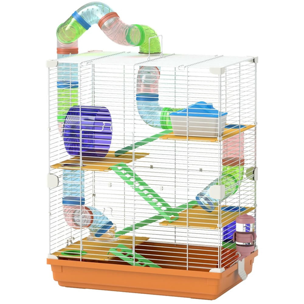YYAo Hamster Cage, Guinea Pig Cages Mice and Rat Habitat,5 Tiers Hamster Cage Portable Animal Travel Carrier w/ Exercise Wheels Tube, Orange