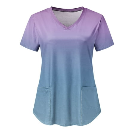

CZHJS Scrubs_Tops Nursing Shirts Working Wear Uniforms Shirt Summer Tunic Women T-Shirts Casual Elegant Dressy Gradient Color Ombre Loose Fitting Short Sleeve Tees V-Neck Tops Purple XL