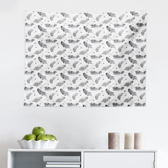 Flower Tapestry, Sketch Arrangement Christmas Season Foliage Berries and Flora, Fabric Wall Hanging Decor for Bedroom Living Room Dorm, 2 Sizes, Grey Eggshell, by Ambesonne