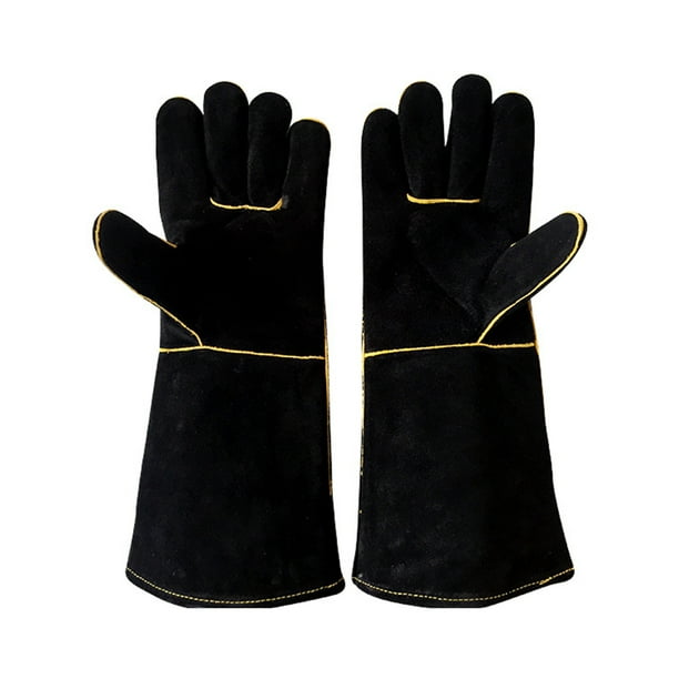 1 Pair Heat Fire Resistant Gloves Welding Oven Mitts Pu Leather Bbq Gloves Camping Gardening Tool Walmart Com Walmart Com