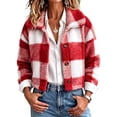 thumbnail image 5 of Tqcoqu Women's Plaid Jackets Long Sleeve Button Front Lapel Fuzzy Fashion Warm Winter Cropped Sherpa Coat, 5 of 7