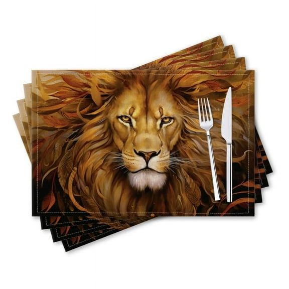 BaHomeck placemats Set of 4 rectangle Linen Cotton Placemats for Dining Table Washable Heat Resistant,18*12inch,Majestic Lion With Its Mane Flowing In The Wind