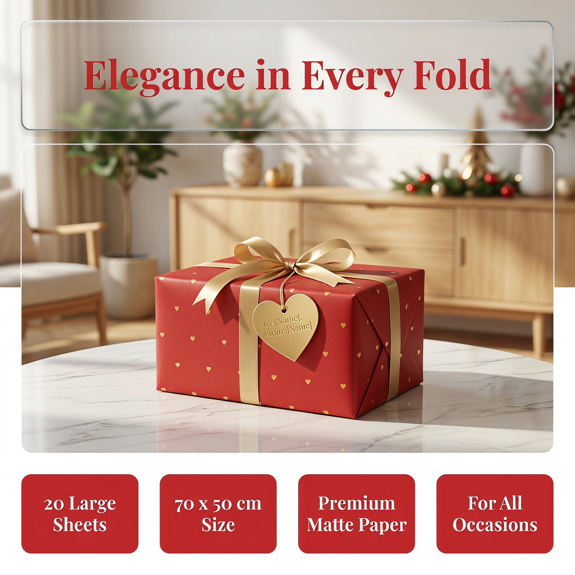 Unique Bargains 20Pcs Heart Pattern Gift Wrapping Paper Red Gold 27.6" x 19.7"