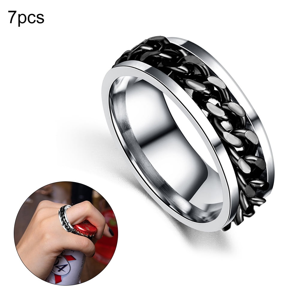 Ring Bottle Opener Titanium Steel Chain Rotation Ring for Men Women