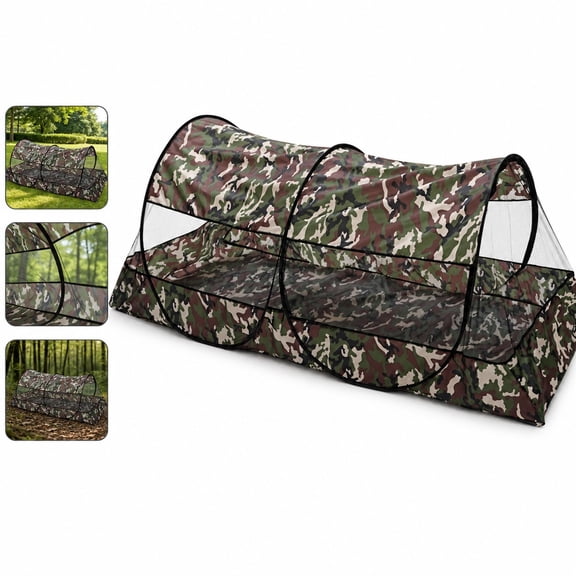 Pop-Up Camping Tent, 2-Person Instant Boat-Shape Shelter with Sun Shade and Mosquito Net, Camouflage, 86.6 x 47.2 x 28.7 Inches