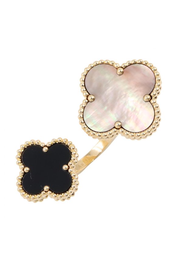 Pre-Owned Van Cleef & Arpels Magic Alhambra Entre Doior Ring, Onyx, MOP, 18K (Yellow Gold),...