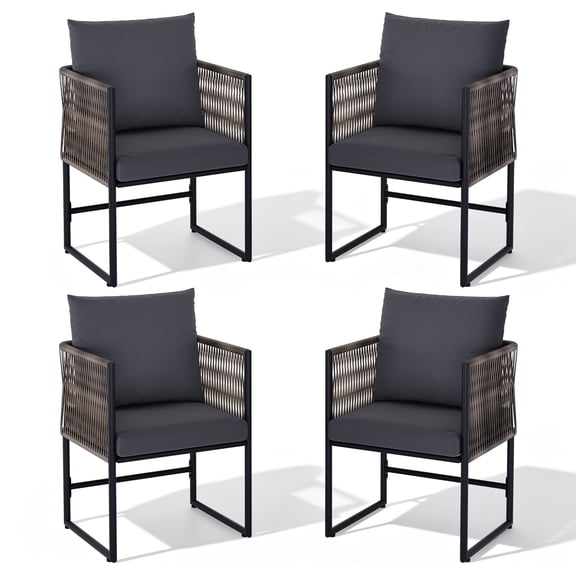 2 Piece Dining Chair, Outdoor Apartment Balcony Chairs Sets, PE Rattan Chairs Set of 2 for Porch Backyard Lawn Poolside Deck