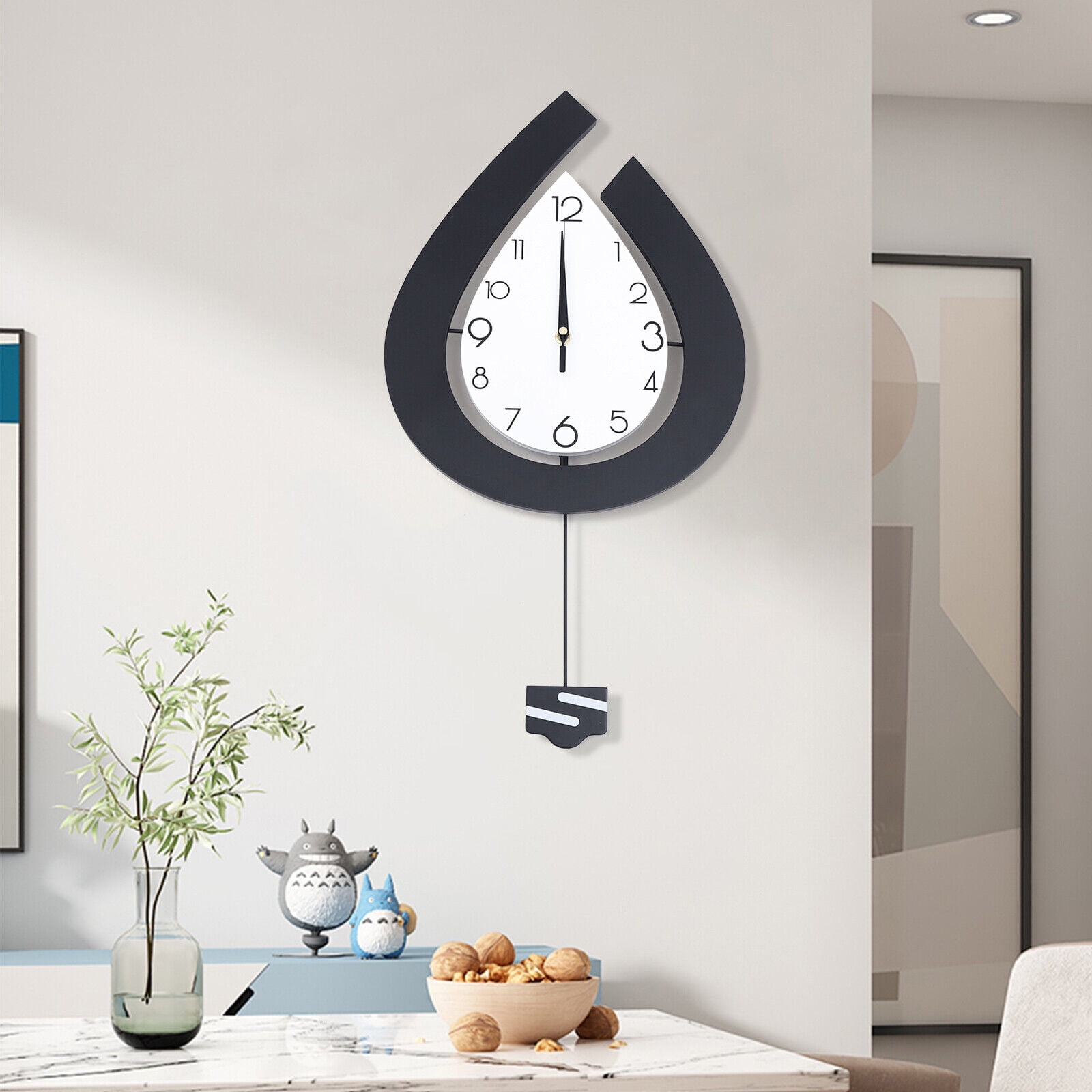 Pendulum Analog Wall Clock, Modern 11.81 x 22.44inch Large Silent Non Ticking Decorative Wall Clock for Living Room Dining Room Battery Operated