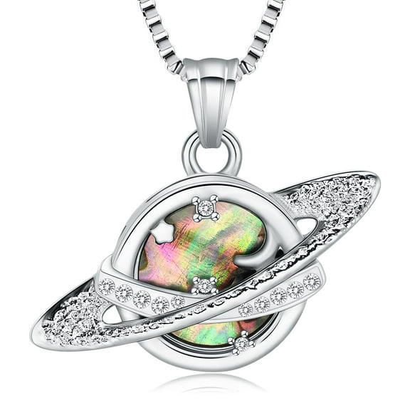 Abalone Stone Urn Necklace for Ashes Saturn Cremation Jewelry Stainless Steel Ashes Pendant for Women Men Keepsake Necklace Memorial Jewelry