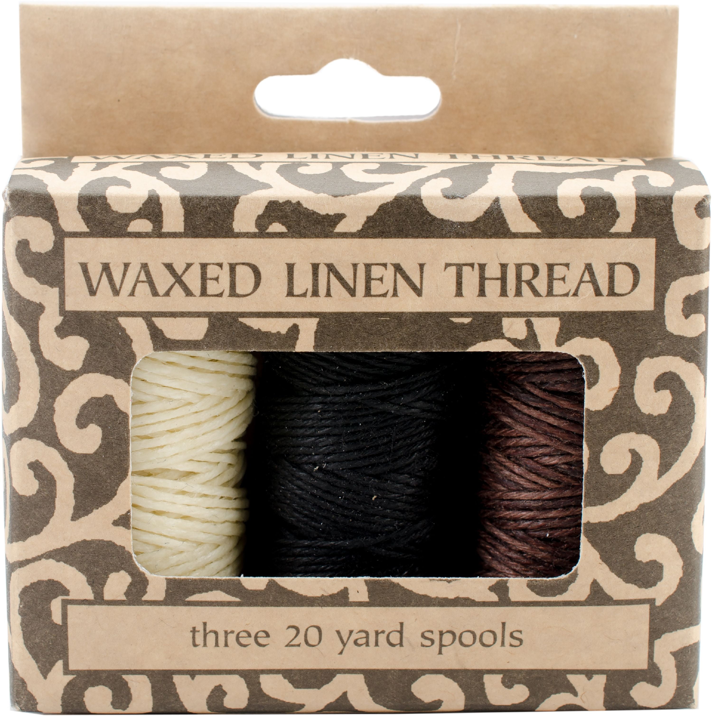 Waxed Linen 5 Ply Thread 3/Pkg Natural, Brown, Black; 20yds Each