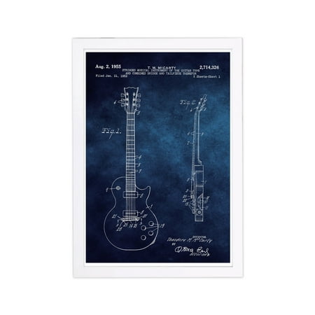 Wynwood Studio 'Gibson Les Paul Guitar 1955 Blue Chalkboard' Music and Dance Framed Wall Art Print - Blue,