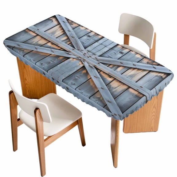 Farmhouse Wood Grain Table Cloths for 3 Foot Rectangle Tables, Vintage Country Barn Gate Textured Patio Waterproof Elastic Fitted Tablecloths, Washable Rectangular Table Cover for Camping