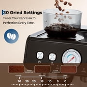 20 Bar Espresso Machine with Built-in Anti-Clog Coffee Grinder,Stainless Steel Expresso Coffee Machines with Milk Steam Wand/Frother,Espresso Maker with Grinder for Lattes-Deep/Cappuccino