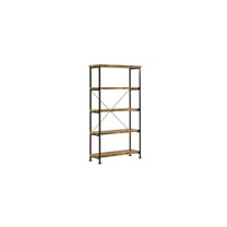 Rustic Wooden Bookcase 4 Shelves - Tall Book Shelf for Living Room, Office, Mandir - Brown & Black Finish