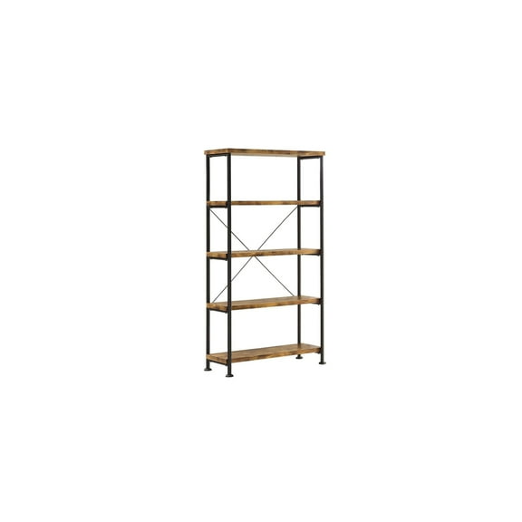 Rustic Wooden Bookcase 4 Shelves - Tall Book Shelf for Living Room, Office, Mandir - Brown & Black Finish