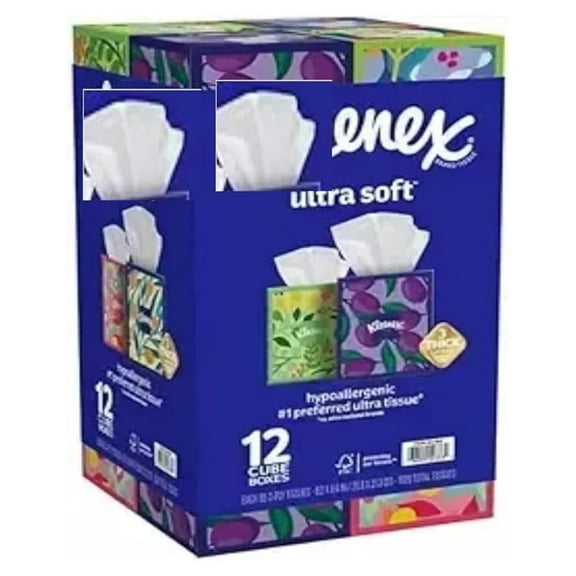 Ultra Soft 3-Ply Facial Tissues, 85 Tissues per Cube Box, Pack of 12 cubes