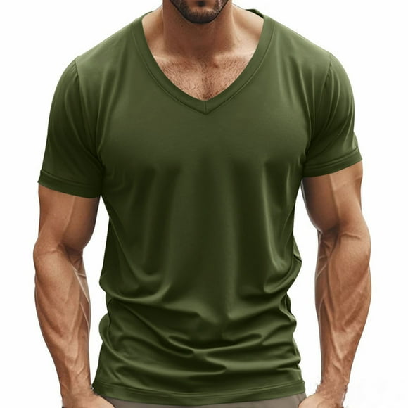Chbgutlmr T Shirts for Men V Neck Short Sleeve Muscle Tees Summer Casual Loose Solid Color Basic Tops
