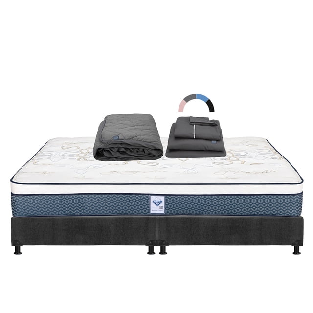 Colchon King Size Cantabria +Box Base Cama+Protector Lux+Sabanas Royal